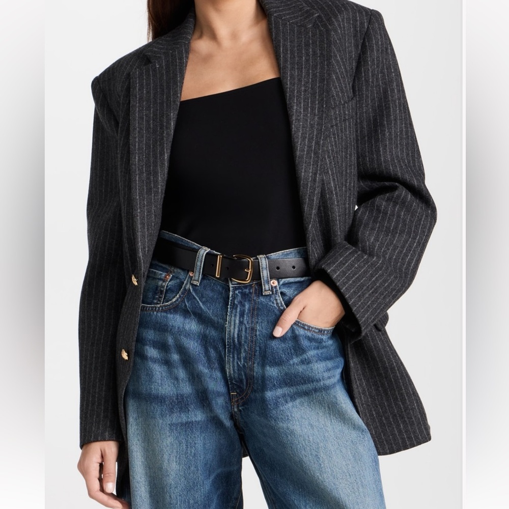 Madewell Black Leather Belt with Gold Buckle